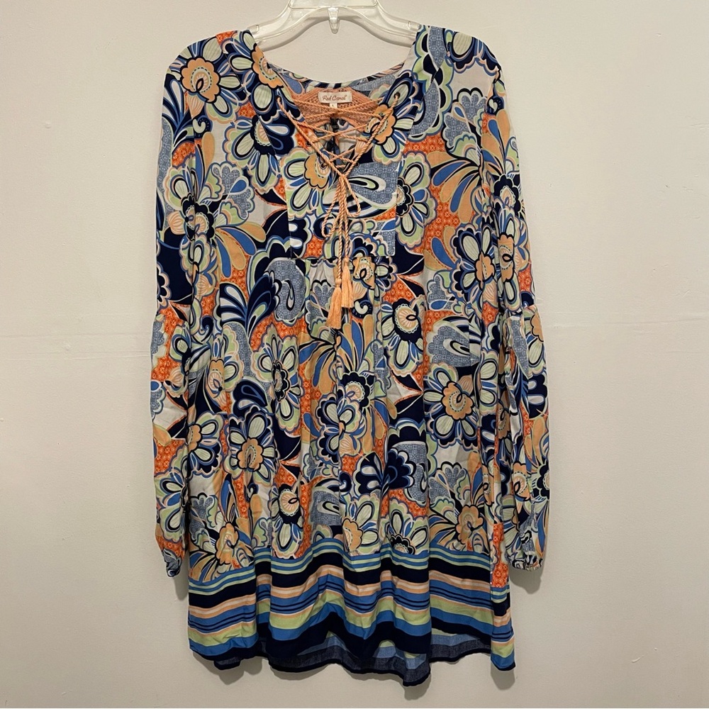 Red Camel GoBoldFor Gypsy Breeze Floral Multicolor Lace-Up Tunic Women’s Large
